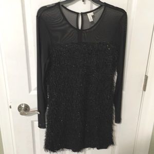 Black, Sheer, feathered shimmer dress